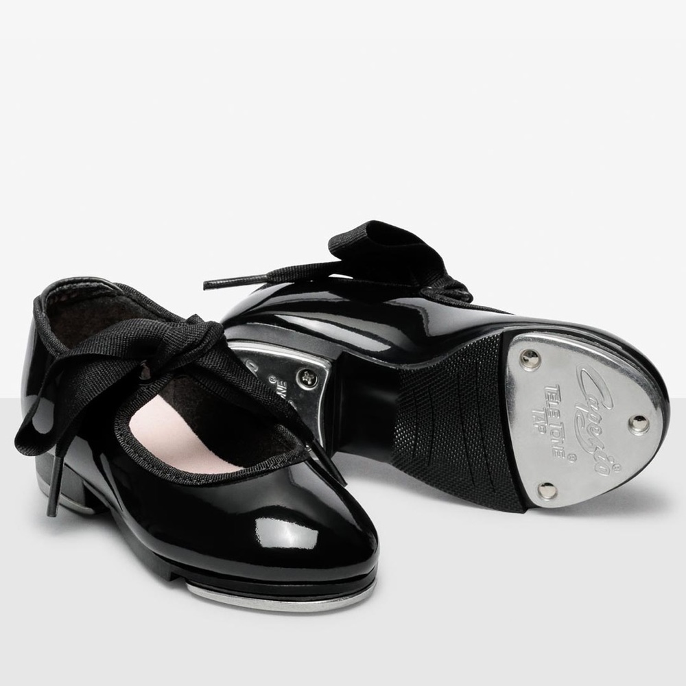 Capezio Jr. Tyette Ribbon Tie Tap Dance Shoe Black Unisex Kids Sz 8